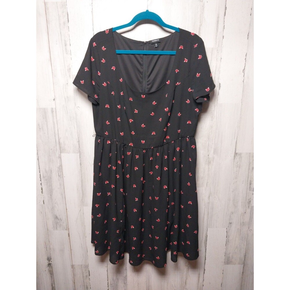 Torrid Novelty Fox Print Skater Dress Women's Sz 16 Fit & Flare Scoop Neck Lined
